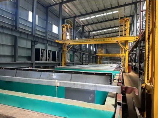 Prezzo buono 450T/mese di produzione 6500mm Lunghezza massima profilo 8-12µm Spessore film anodizzato Linea di produzione profili in alluminio anodizzato in linea